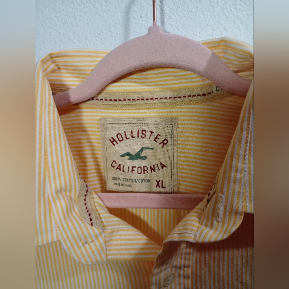 Hollister Men's Yellow Striped Button-Down‎ Shirt - Picture 3 of 4